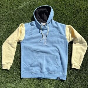 LGND Mens Colorblock Hoodie Blue Yellow Embroidered Logo Sweatshirt Large